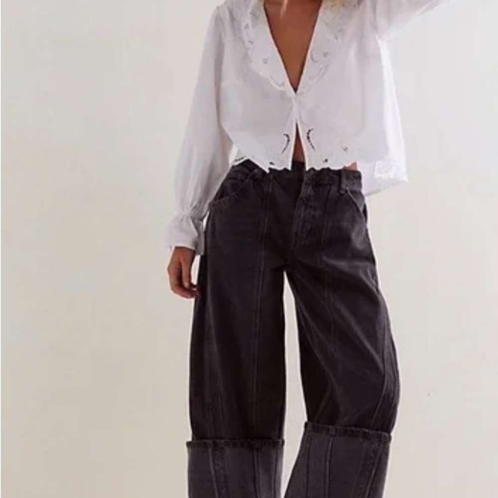 Free People Cuffed Wide Black Jeans